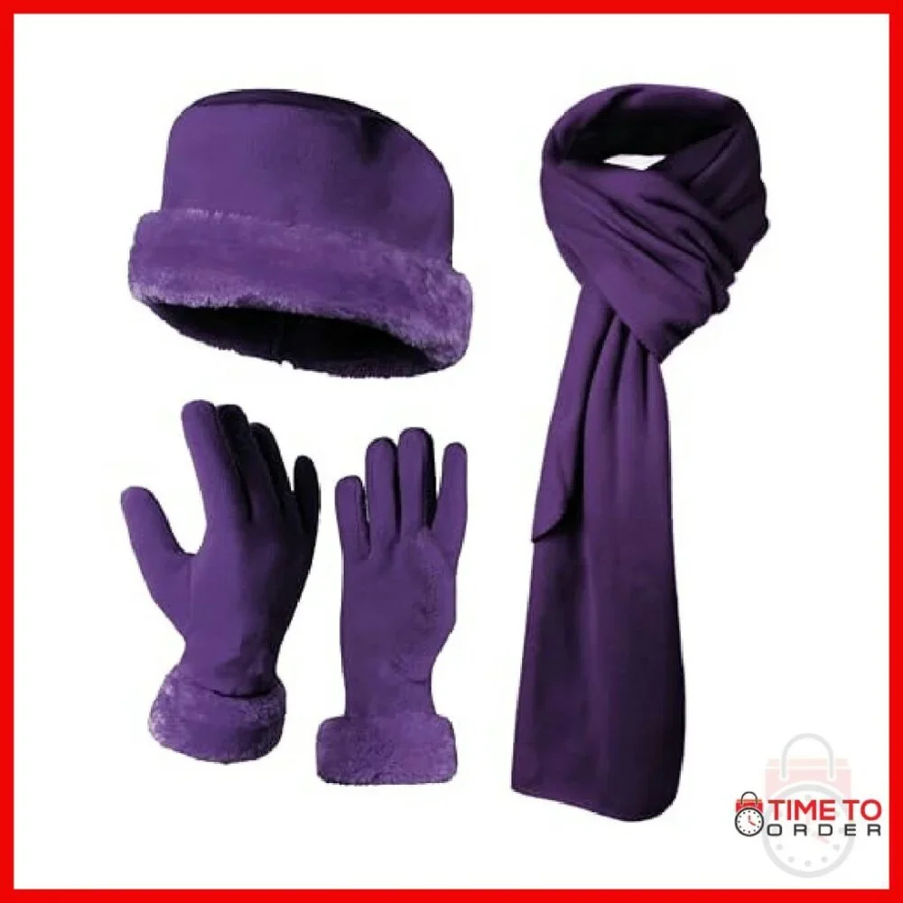 Women's Fleece Winter Hat and Glove Set - Warm Plush Polyester